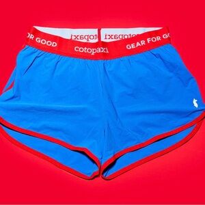 cotopaxi Women's Bright Blue Athletic Shorts with Red Waistband